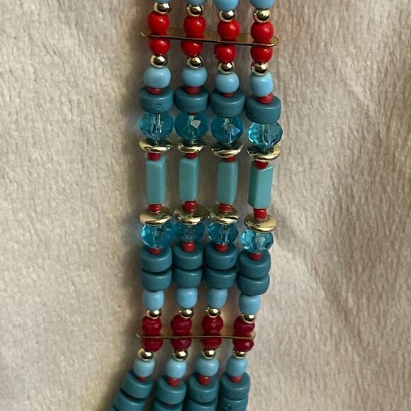 Boho Western Multi-layer Beaded Necklace Retro Ethnic Turquoise Red & Orange - Picture 5 of 6